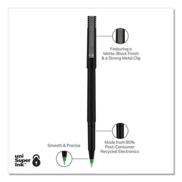 uni-ball® Roller Ball Pen, Stick, Micro 0.5 Mm, Green Ink, Black Matte Barrel, Dozen freeshipping - TVN Wholesale